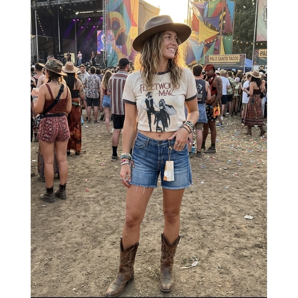 BORO Denim Cut Off Jean Shorts Raw Hem Side Slits Blue Wash Boho Festival 26